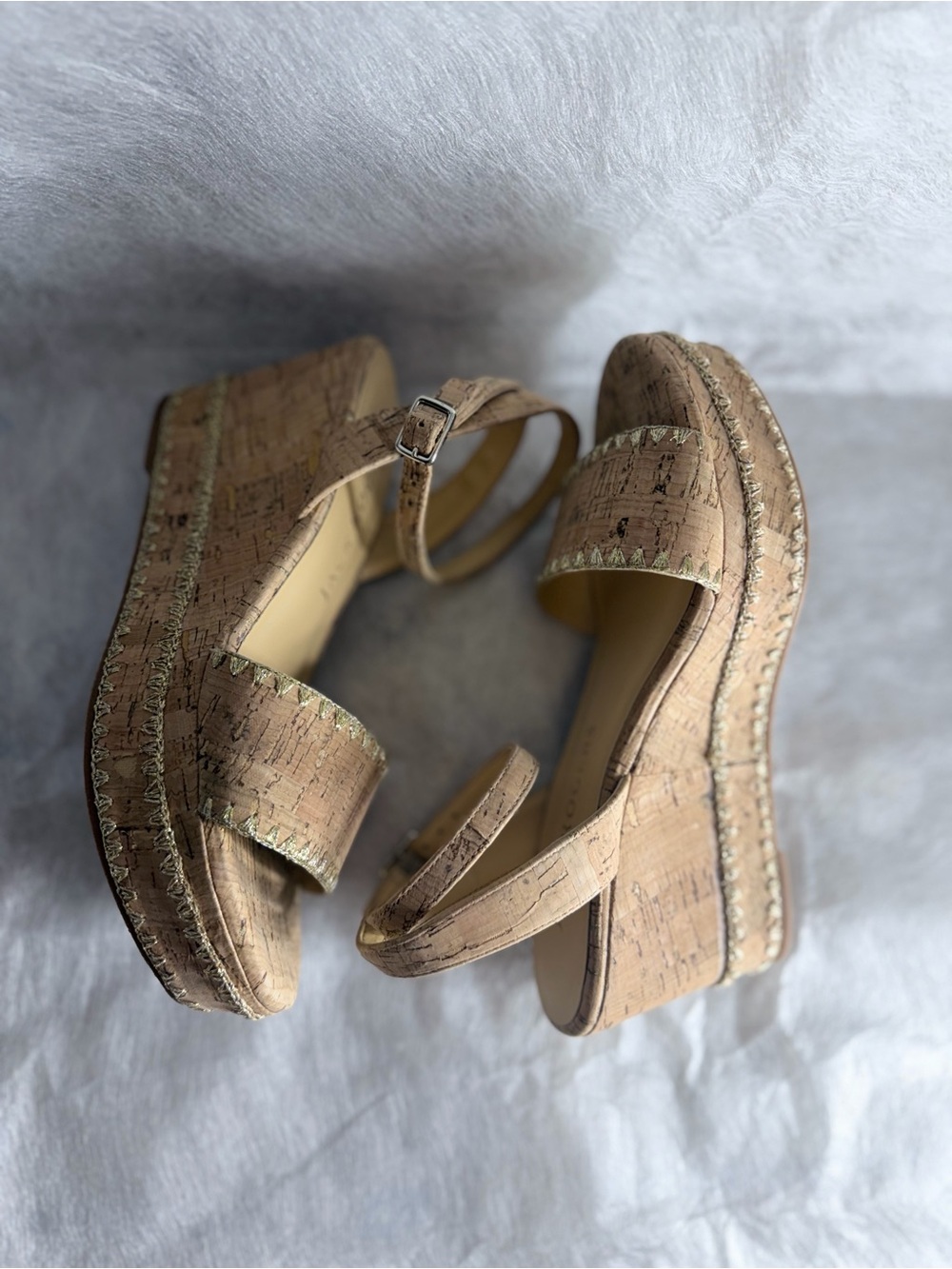 Jack Rogers Cork Wedge Sandals with Gold Trim - Picture 5 of 9